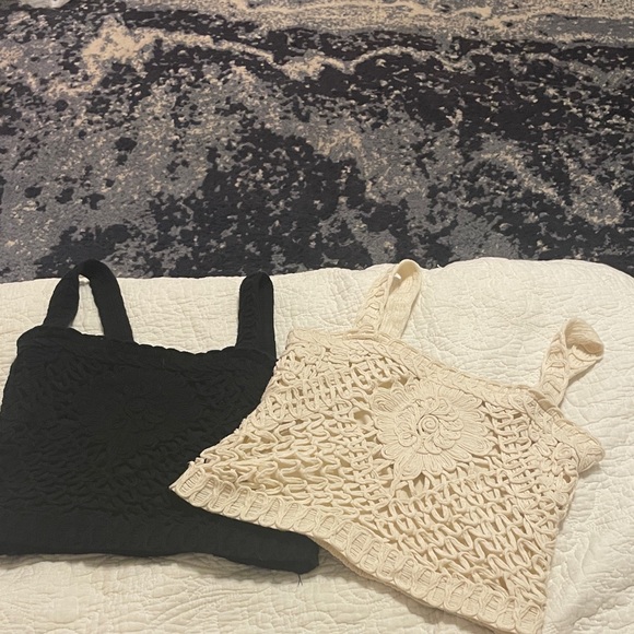 Chelsea & Violet Tops - Chelsea & Violet Black and Cream Lace Tank Tops